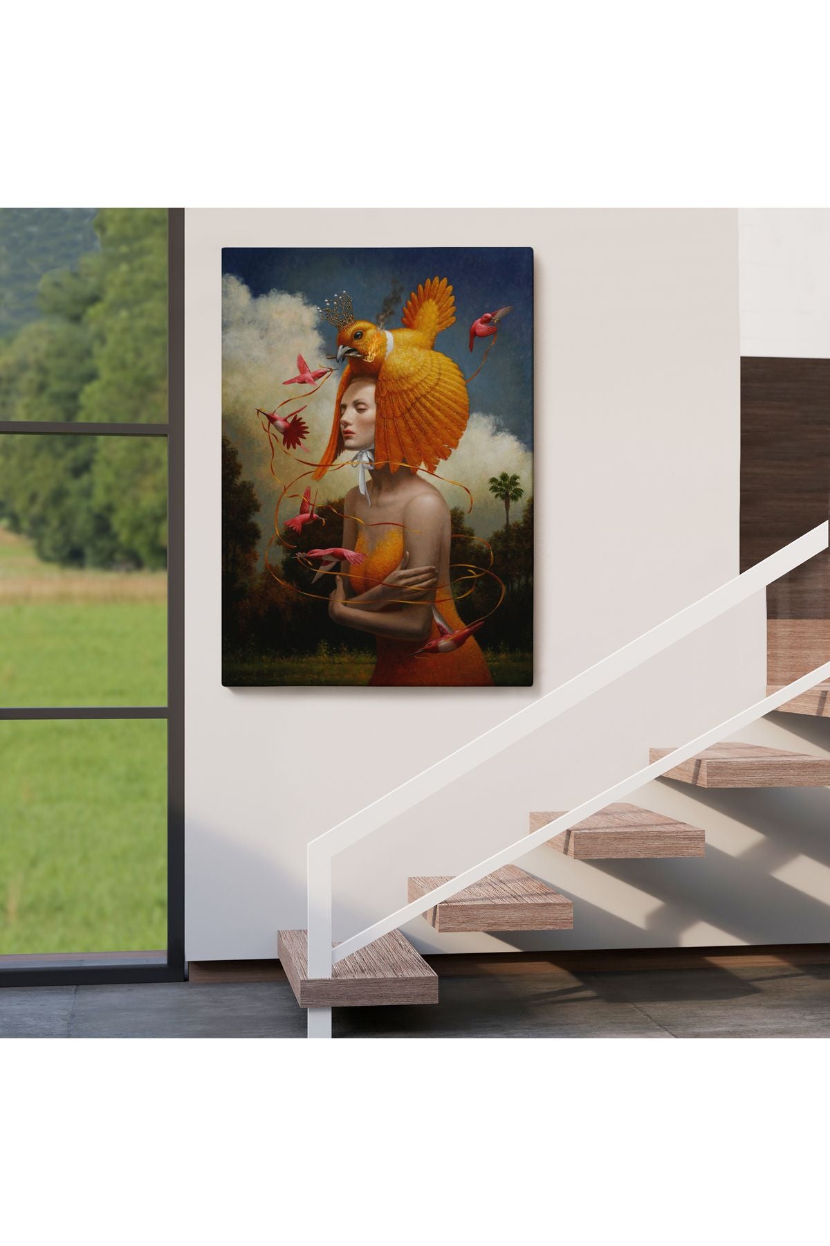 Gerçeküstü Yağlıboya Kadın Kuş Steven Kenny Kanvas Tablo-5225