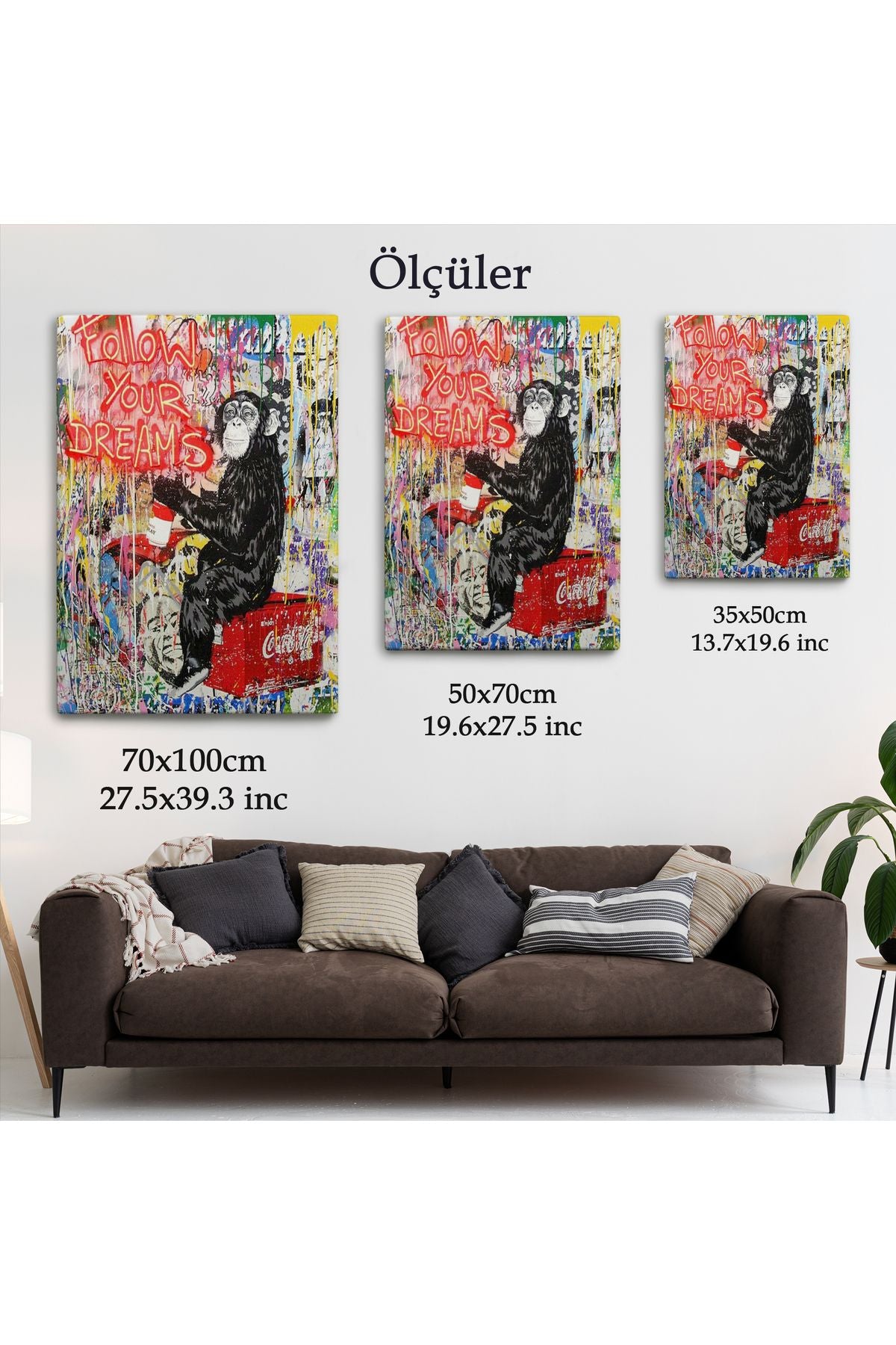 trndry seri001 Hayallerinin Peşinden Git,Maymun Graffiti Posteri, Banksy Graffiti Kanvas Tablo-5304