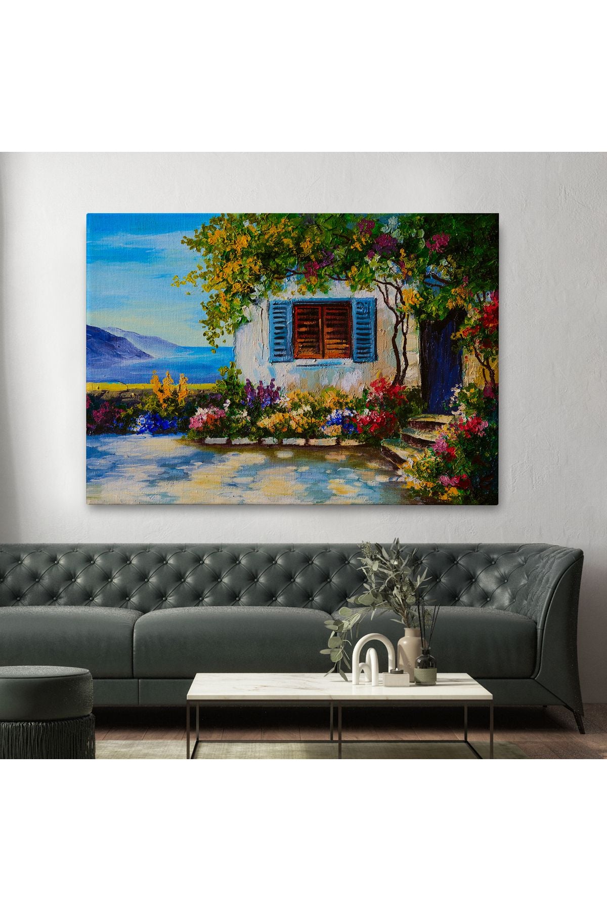 Deniz Manzaralı Güzel Ev Dekoratif Kanvas Duvar Tablosu-3437