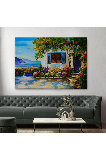 Deniz Manzaralı Güzel Ev Dekoratif Kanvas Duvar Tablosu-3437