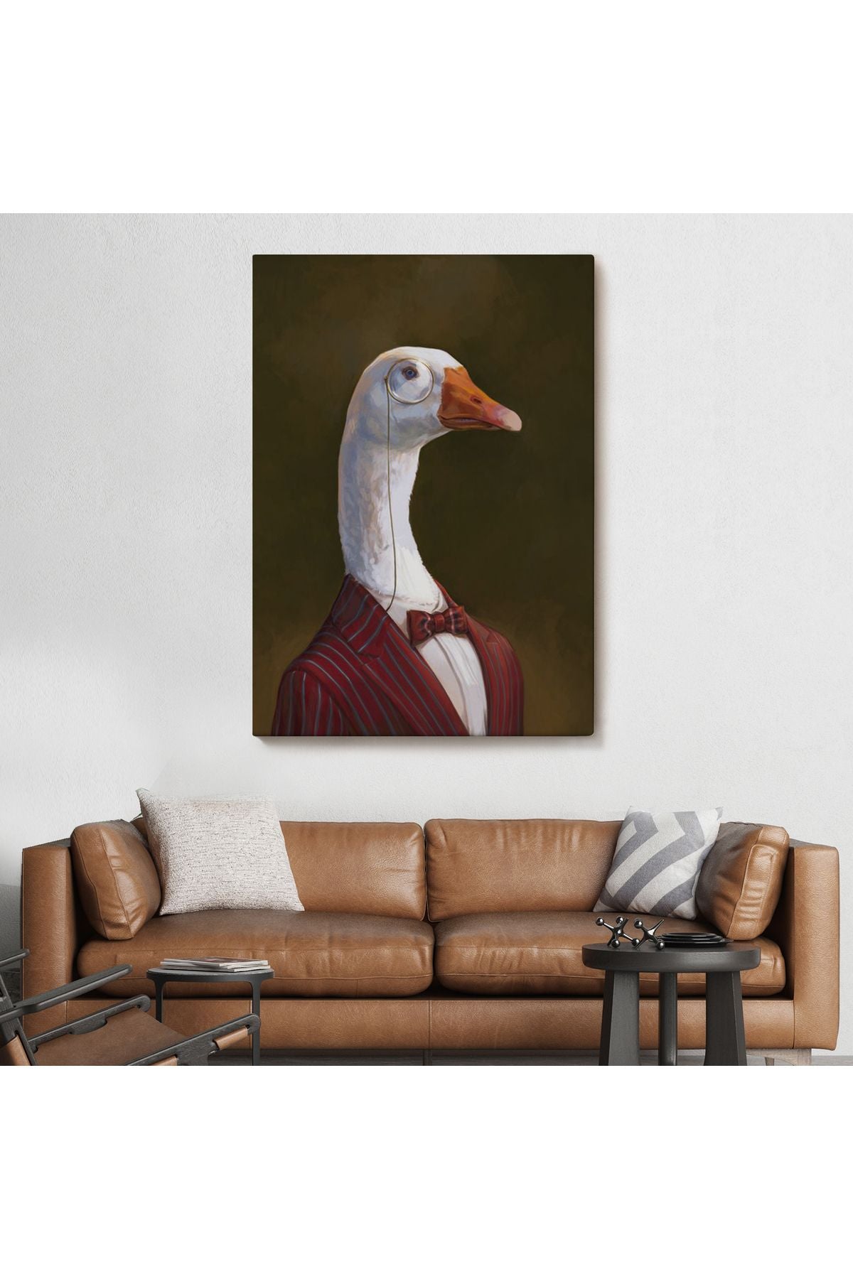 Gözlüklü İnsan Vücutlu Kaz Pop Art Kanvas Tablo-5245