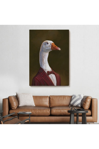 Gözlüklü İnsan Vücutlu Kaz Pop Art Kanvas Tablo-5245