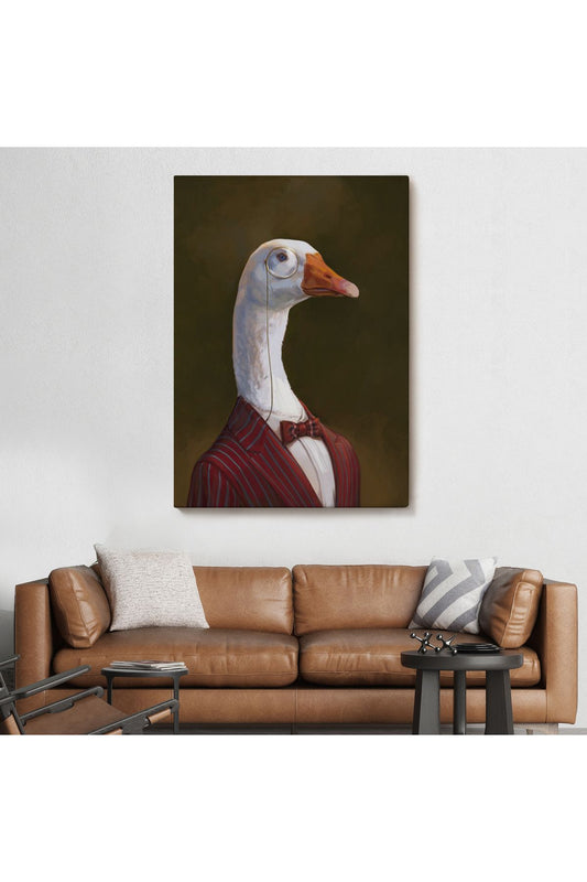 Gözlüklü İnsan Vücutlu Kaz Pop Art Kanvas Tablo-5245