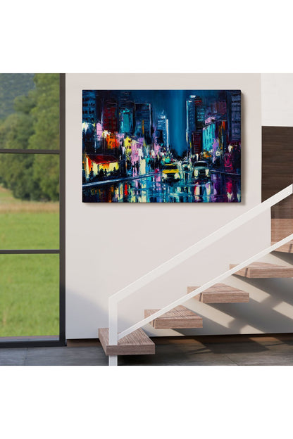New York Gece Manzarası Yağlıboya Dekoratif Duvar Tablosu-3533