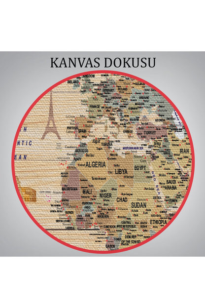 Ahşap Görünümlü Dünya Haritası Sembollü Eğitici Dekoratif Tablo-2950
