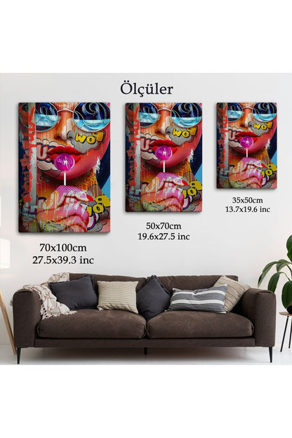 HG Pop Art Sokak Sanatı Renkli Kadın Dekoratif Duvar Tablosu-6107