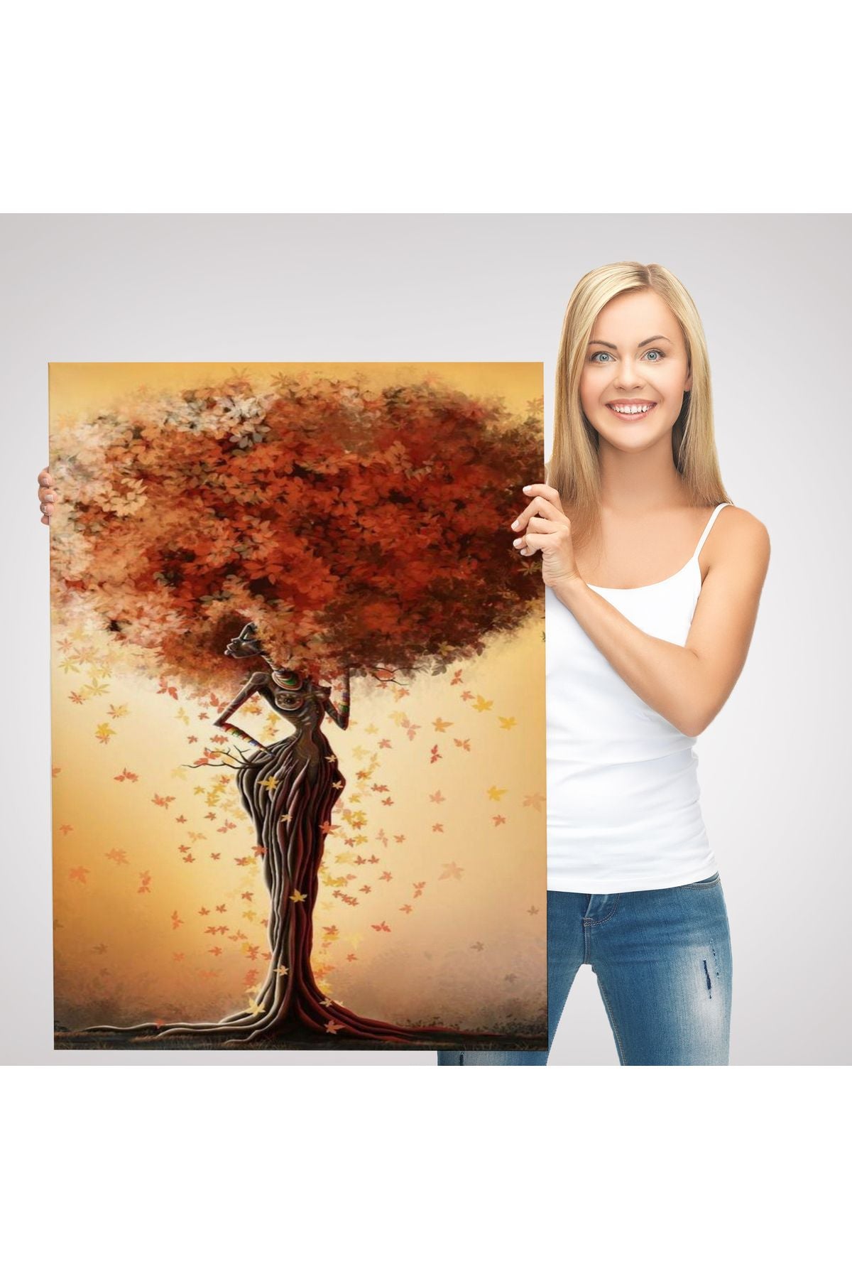 Dekoratif Duvar Tablosu-Afrikalı Ağaç Kadın ve Yaprak Saçları Kanvas Tablo 6313