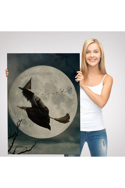 Süpürge İle Uçan Cadı, Cadılar Bayramı Helloven Duvar Tablosu -6481