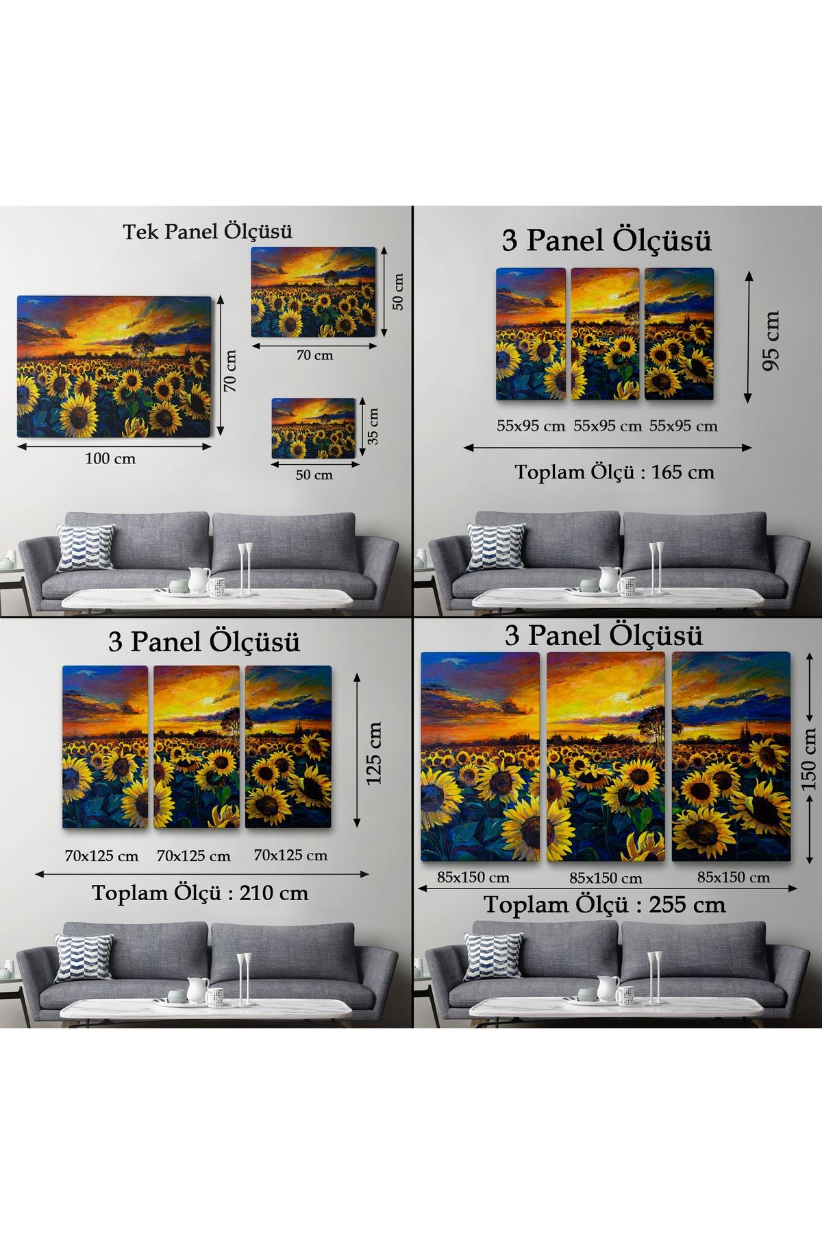 Ayçiçeği Tarlası Yağlıboya Görünüm Dekoratif Kanvas Duvar Tablosu-3751