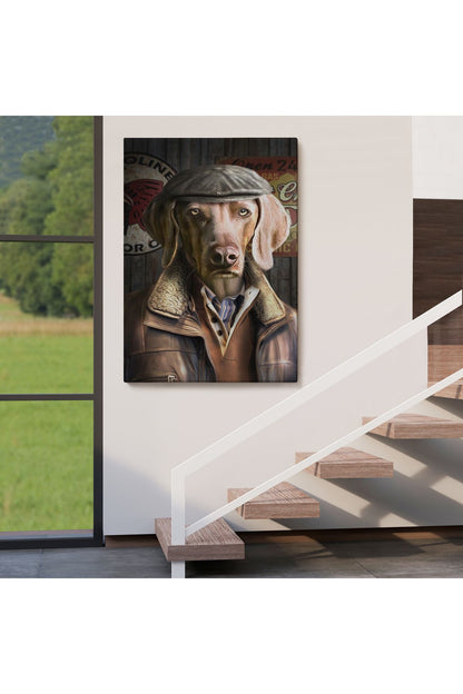 İnsan Kıyafetli Kasketli Köpek Dekoratif Duvar Tablosu -6178