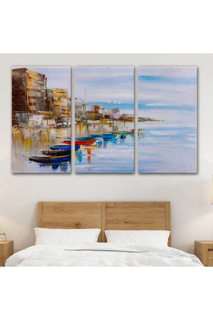Sahildeki Renkli Tekneler Dekoratif Kanvas Duvar Tablosu-3723