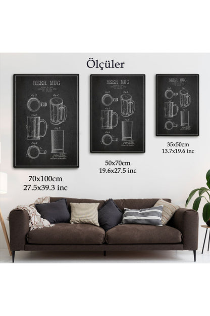 1951 tarihli Bira Bardağı Patent Çizimi Dekoratif Kanvas Duvar Tablosu-5213