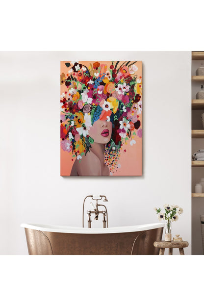 Çiçek Saçlı Kadın Dekoratif Kanvas Duvar Tablosu -6373