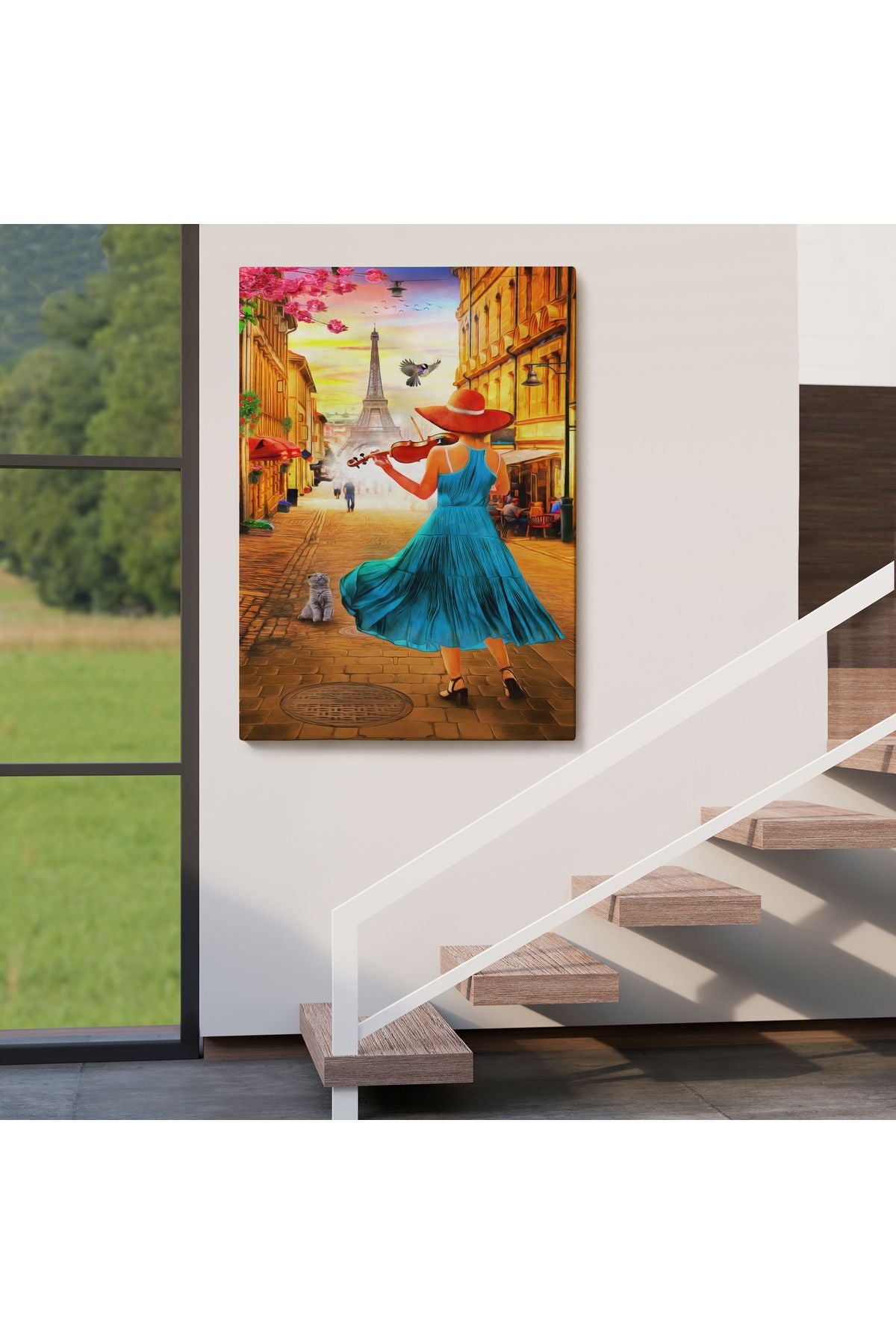 Paris de Etfel Kulesine Karşı Keman Çalan Kız Tablosu-6006