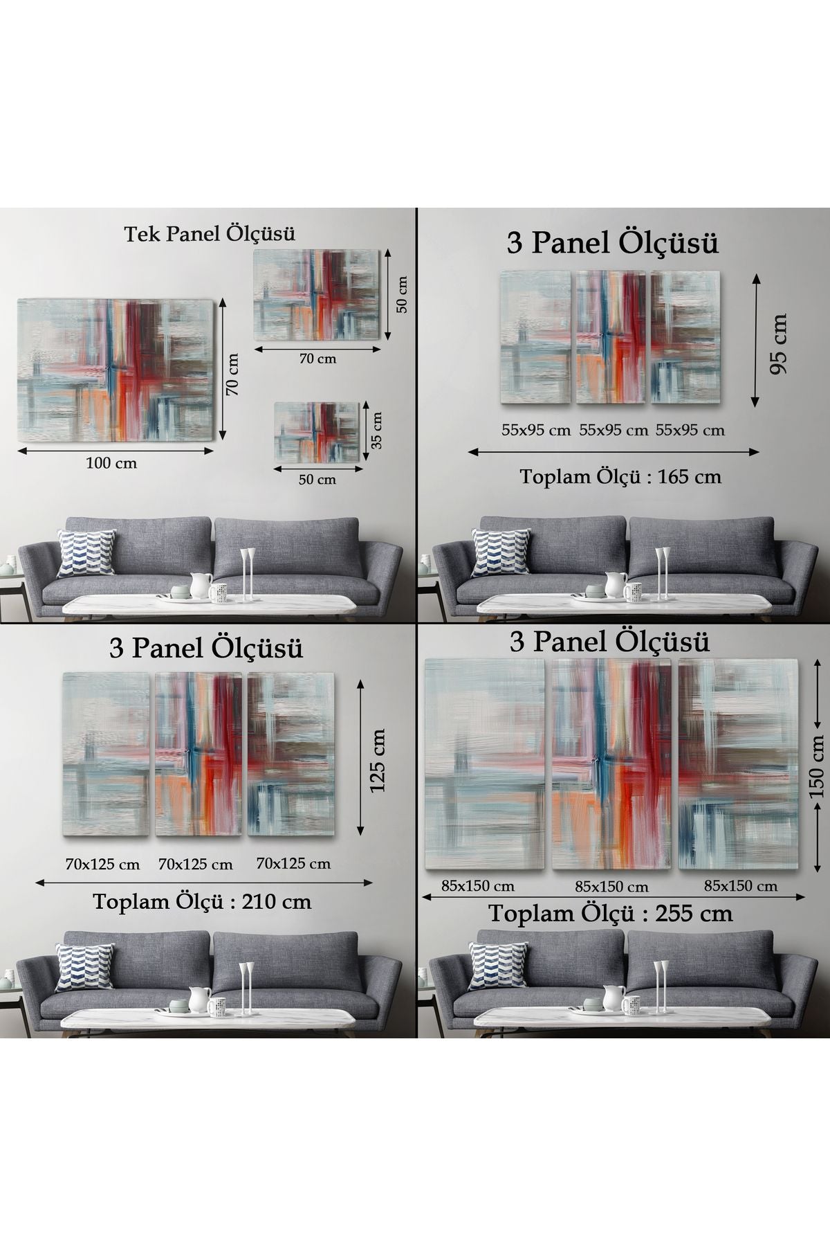 Fırça Darbeleri ile Soyut Yağlıboya Görünüm Dekoratif Kanvas Duvar Tablosu-3757