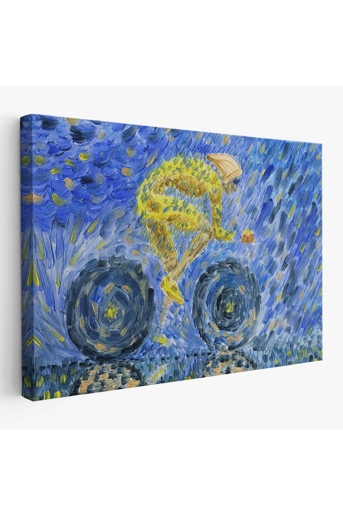 Yağmurda Süren Bisikletçi Yağlıboya Görünüm Dekoratif Kanvas Duvar Tablosu-3609