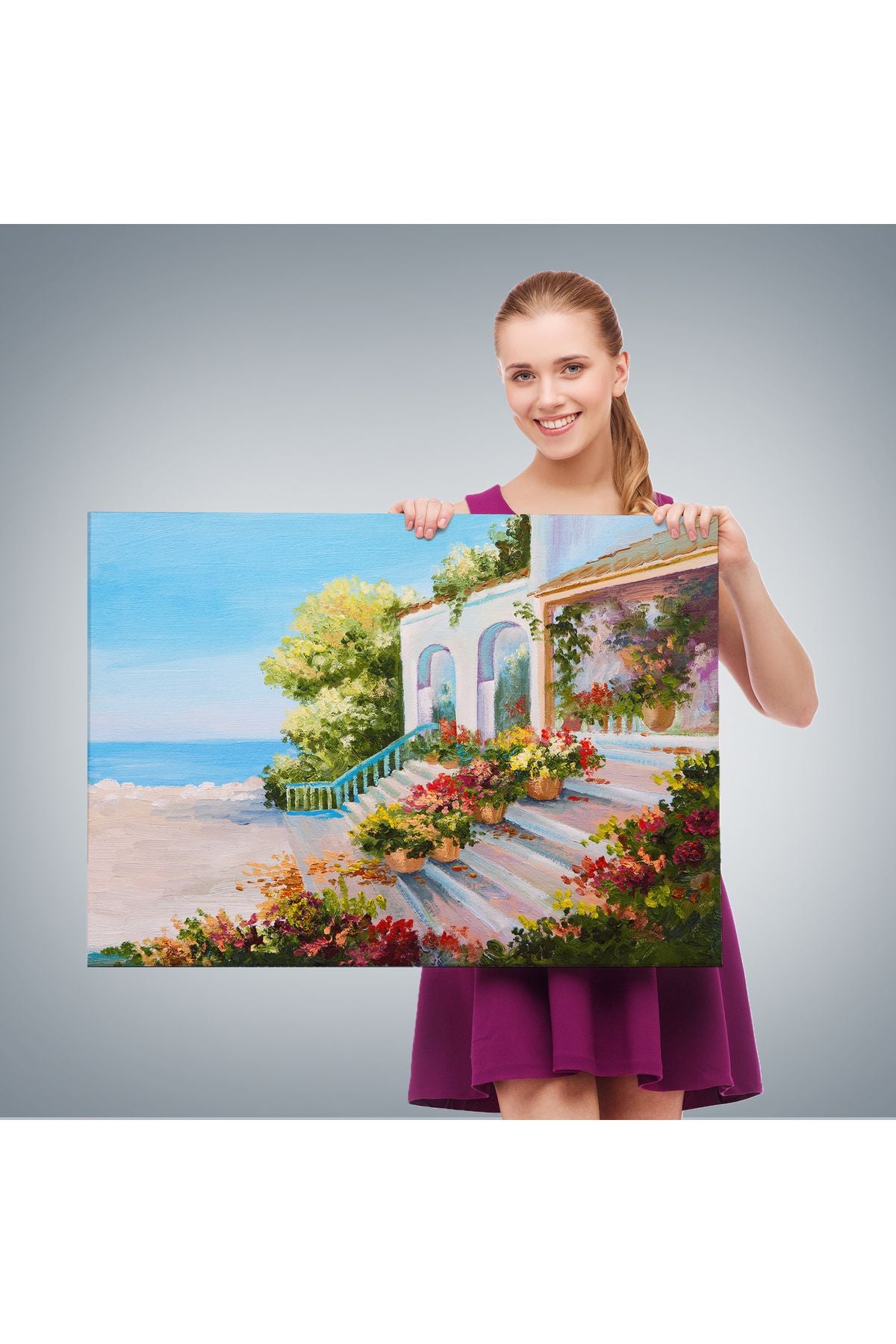 Deniz Teras Manzaralı Dekoratif Kanvas Duvar Tablosu-3443