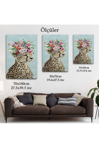 Çiçek Taçlı Kraliçe Çita Kanvas Tablo-6090