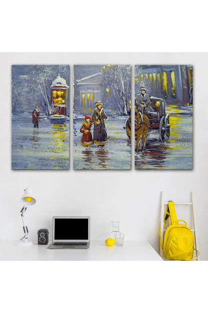 Eski Şehir ve At Arabası Yağlıboya Görünüm Dekoratif Kanvas Duvar Tablosu-3573