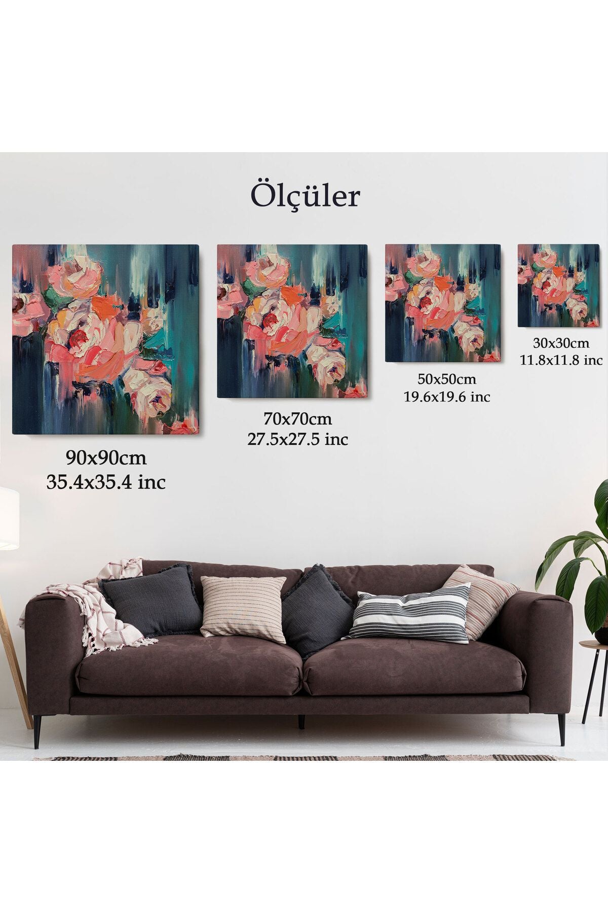 trndry seri001 Renkli Çiçekler Yağlıboya Görünüm Dekoratif Kanvas Duvar Tablosu-5833