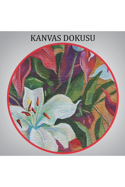 DB Zambak Çiçekleri Yağlıboya Görünüm Dekoratif Kanvas Duvar Tablosu-3602