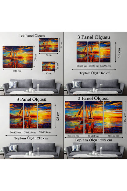 Deniz ve Yelkenli Manzarası Yağlıboya Görünüm Dekoratif Kanvas Duvar Tablosu-3708