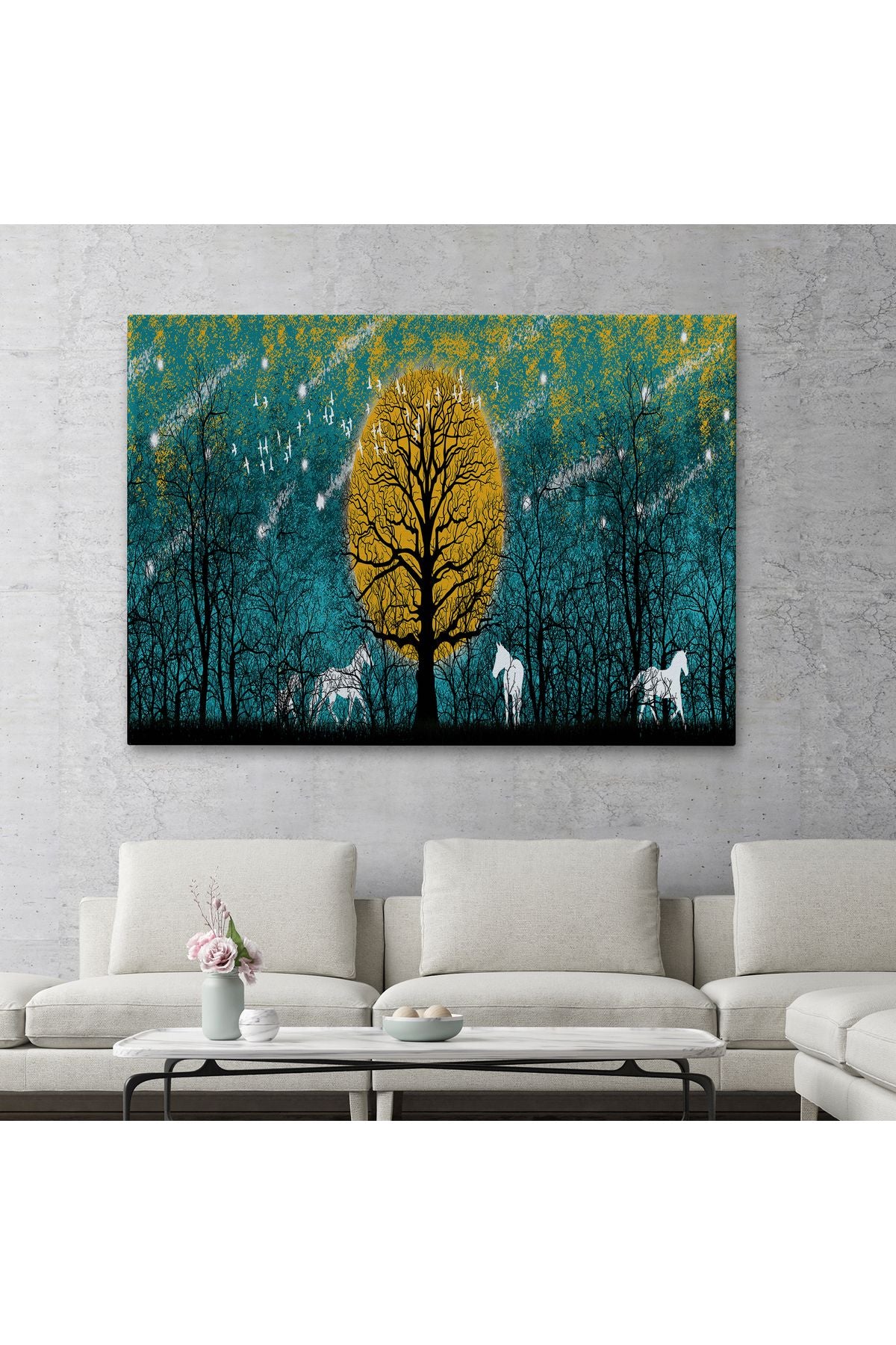 Geceyarısı Ormanda Gezen Atlar Kanvas Tablosu-5041