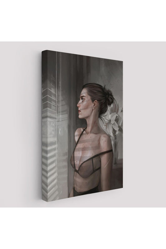 Güzel Kadın Pencereden Dışarı Bakıyor Kanvas Tablosu-5257