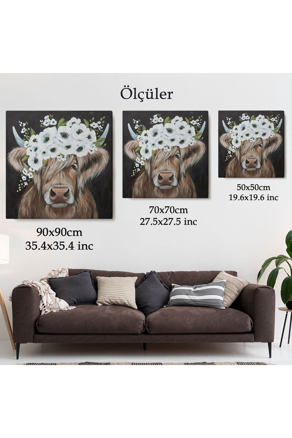 Beyaz Çiçek Taçlı İnek Tablo-5875