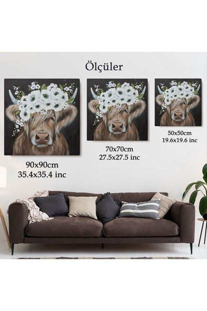Beyaz Çiçek Taçlı İnek Tablo-5875