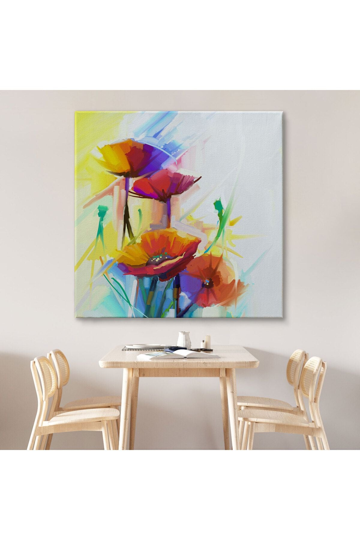 Soyut Çiçekler Yağlıboya Görünüm Dekoratif Kanvas Duvar Tablosu-5828