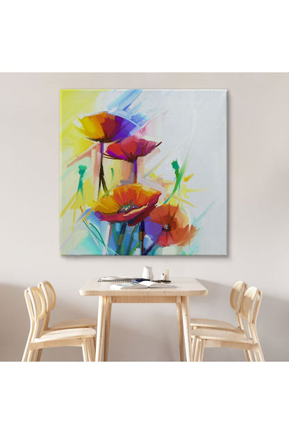 Soyut Çiçekler Yağlıboya Görünüm Dekoratif Kanvas Duvar Tablosu-5828