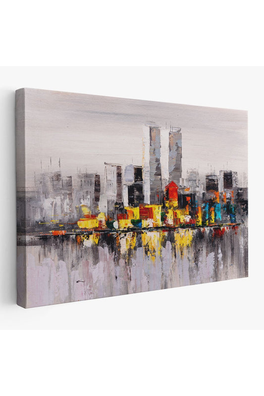 New York Şehir Manzarası Yağlıboya Görünüm Dekoratif Kanvas Duvar Tablosu-3557