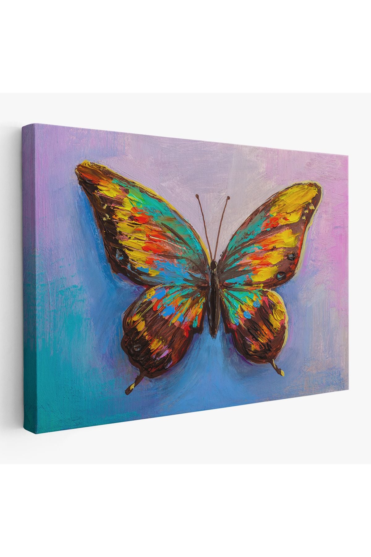 Renkli Kelebek Yağlıboya Görünüm Dekoratif Kanvas Duvar Tablosu-3628