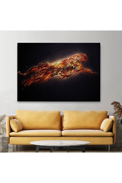 Altın Renkli Koşan Çita Kanvas Tablo, Hayvan Duvar Sanatı, Büyük Kanvas Tablo-5380