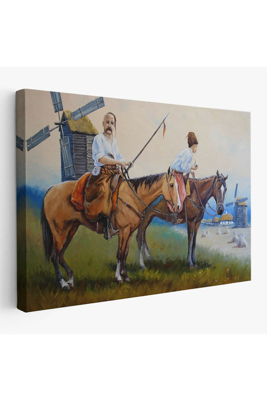 Kazakistan Kırsalında Atlı İnsanlar Yağlıboya Görünüm Kanvas Duvar Tablosu-3735