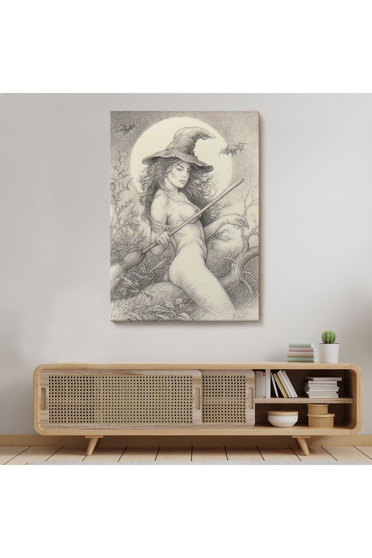 Şabat'a Cadı Uçuşu, Vintage Cadılar Bayramı, Wiccan Tuhaflıkları Kanvas Tablo-5284