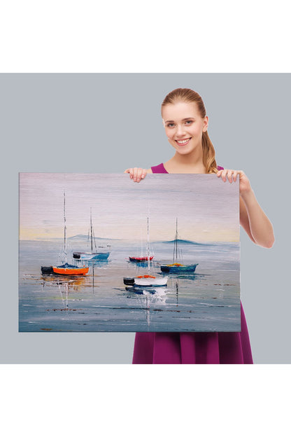 Deniz ve Yelkenliler Manzarası Yağlıboya Görünüm Dekoratif Kanvas Duvar Tablosu-3710