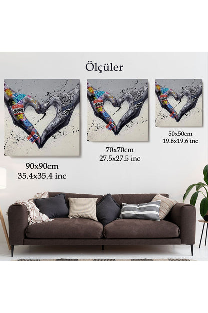 Graffiti Kalp Burcu Eller, Banksy Posteri, Kanvas Tablo, Pop Art-5343
