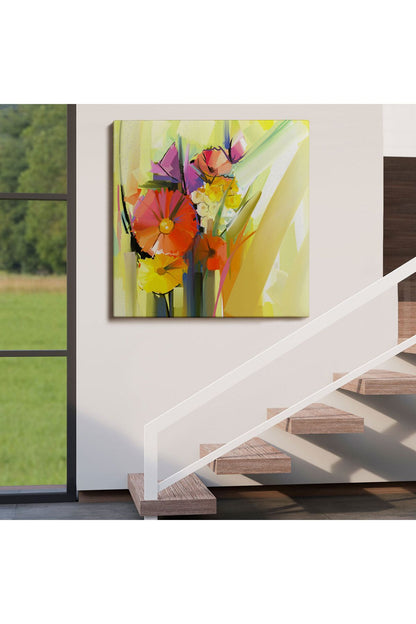 Soyut Çiçekler Yağlıboya Görünüm Dekoratif Kanvas Duvar Tablosu-5826