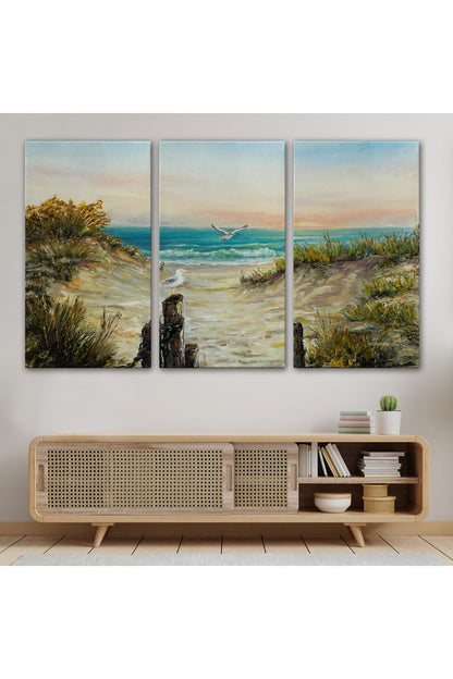 Kumsaldan Okyanusa Bir Yol Yağlıboya Görünüm Dekoratif Kanvas Duvar Tablosu-3665