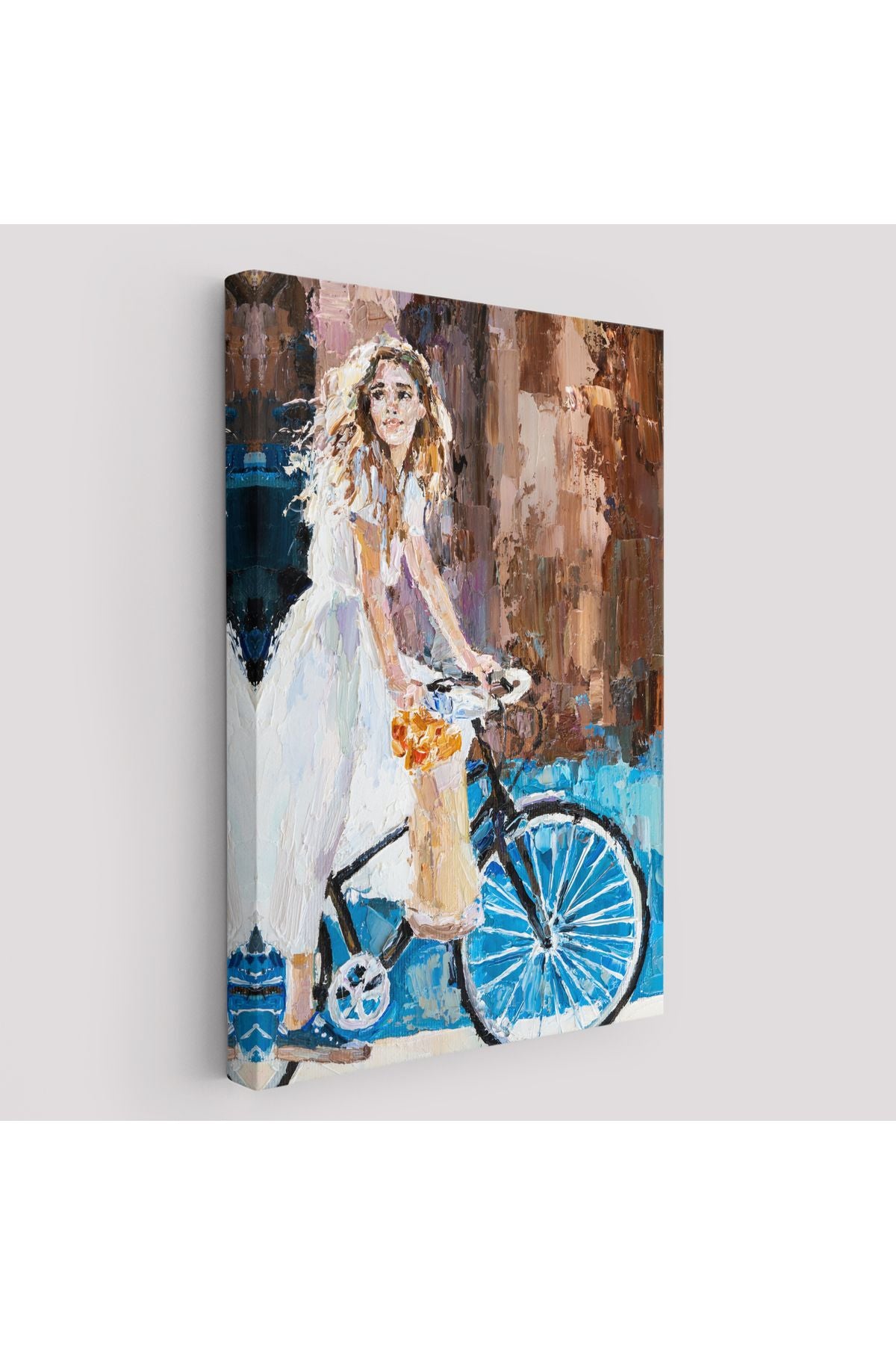 Bisiklete Binen Beyaz Elbiseli Kız Duvar Tablosu-6007