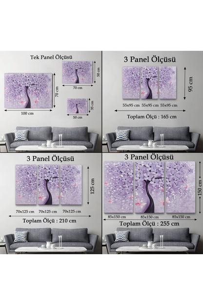 Mavi İnci Çiçekler ve Kelebekler Dekoratif Kanvas Duvar Tablosu-3738