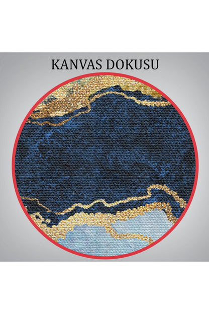 Mavi ve Gold'un Mükemmel Uyumu Mermer Görünümlü Modern Kanvas Tablo-5072
