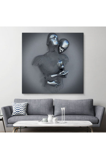 Gri ve Gümüş 3D Metalik Efektli Kanvas Tablo, Romantik Beden Aşk Sanatı-5355