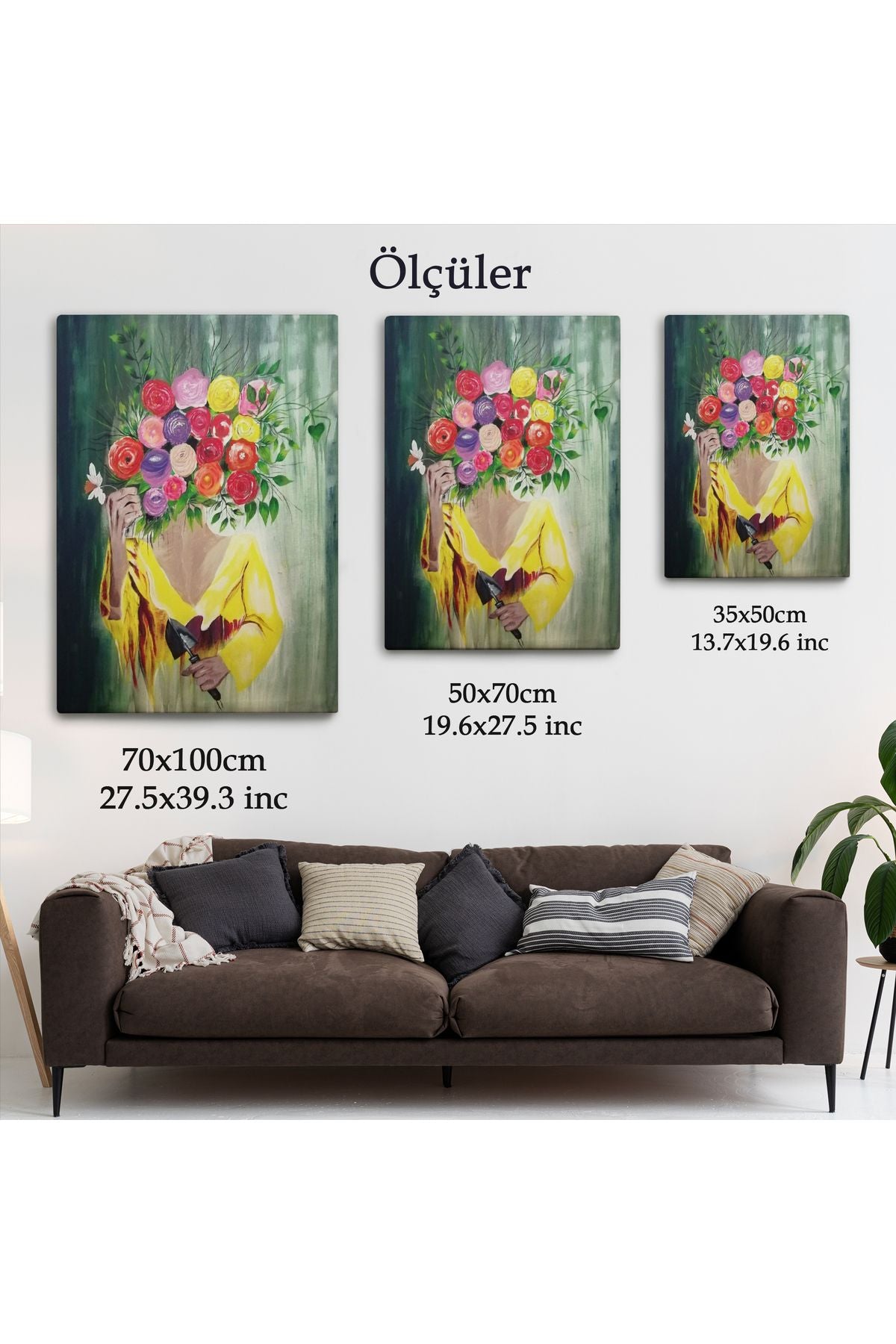 Çiçek Başlı Kadın Portresi Yağlıboya Görünüm Dekoratif Duvar Tablosu-6394