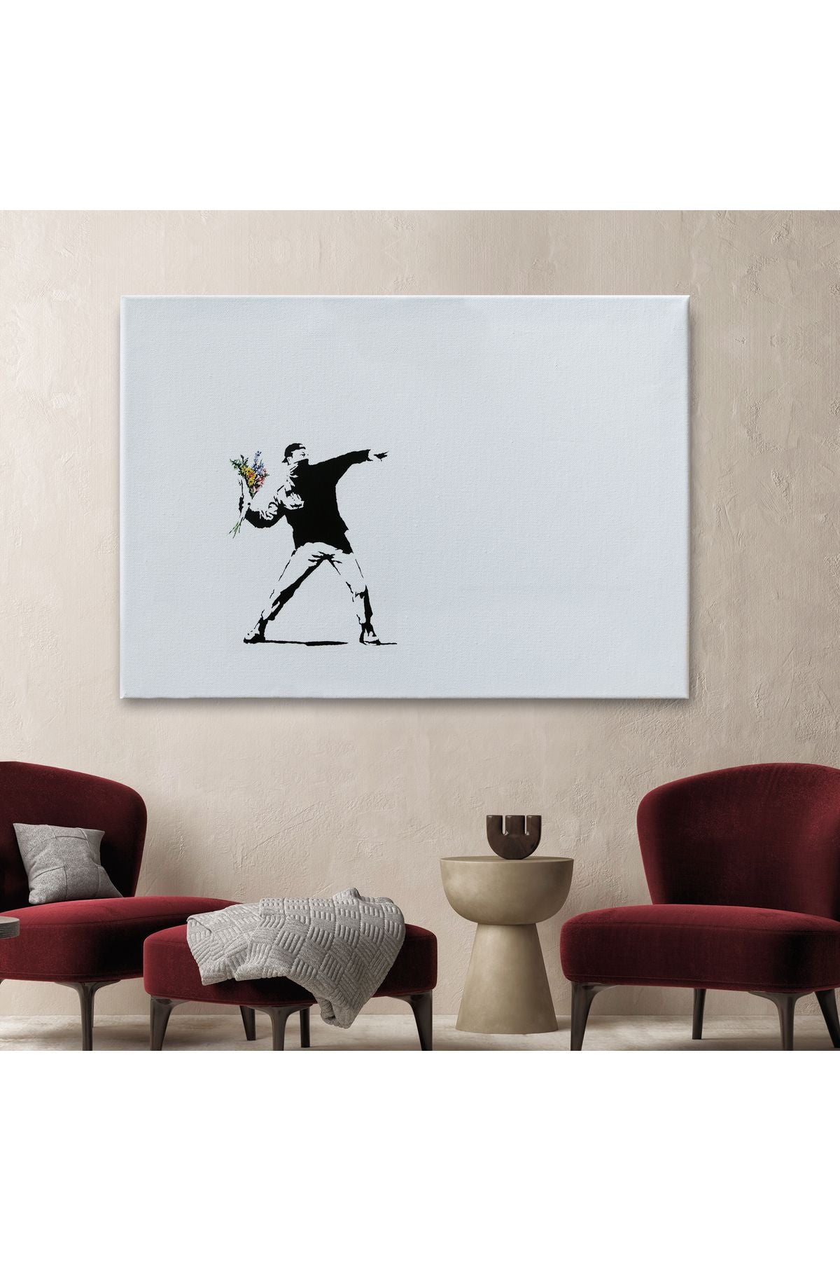 DB  Bansky'nin Çiçek Atan Adam Eseri Kanvas Tablo-5111