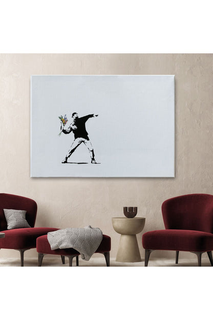 DB  Bansky'nin Çiçek Atan Adam Eseri Kanvas Tablo-5111