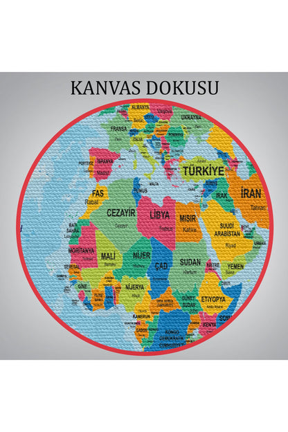 Türkçe Dünya Haritası Ülke Başkentli ve Okyanuslu Dekoratif Kanvas Tablo 2242