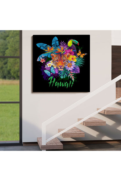Hawai Temalı Leopar Dekoratif Kanvas Tablo-5814